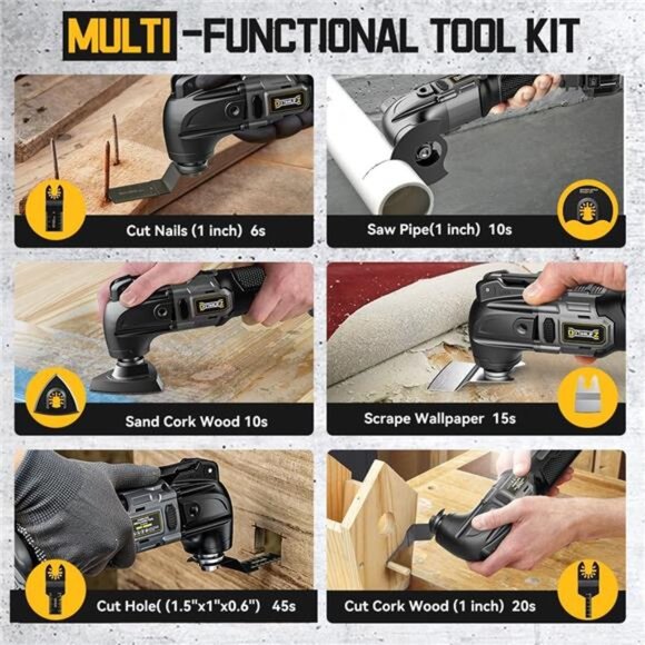 Cordless Oscillating Tool for Dewalt 20V Battery, 6 Variable Speed Brushless - Picture 4 of 7